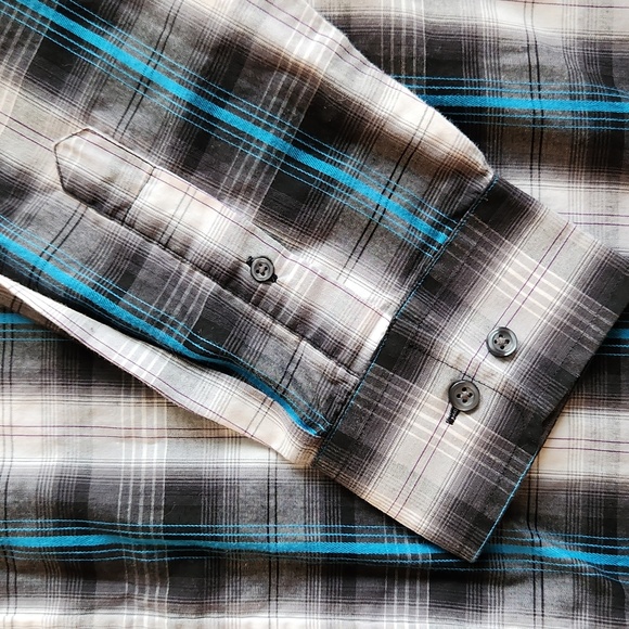 Nice Men's Airwalk Button Down Shirt, XL, 2 Front Pockets, Black, Blue - Picture 3 of 7